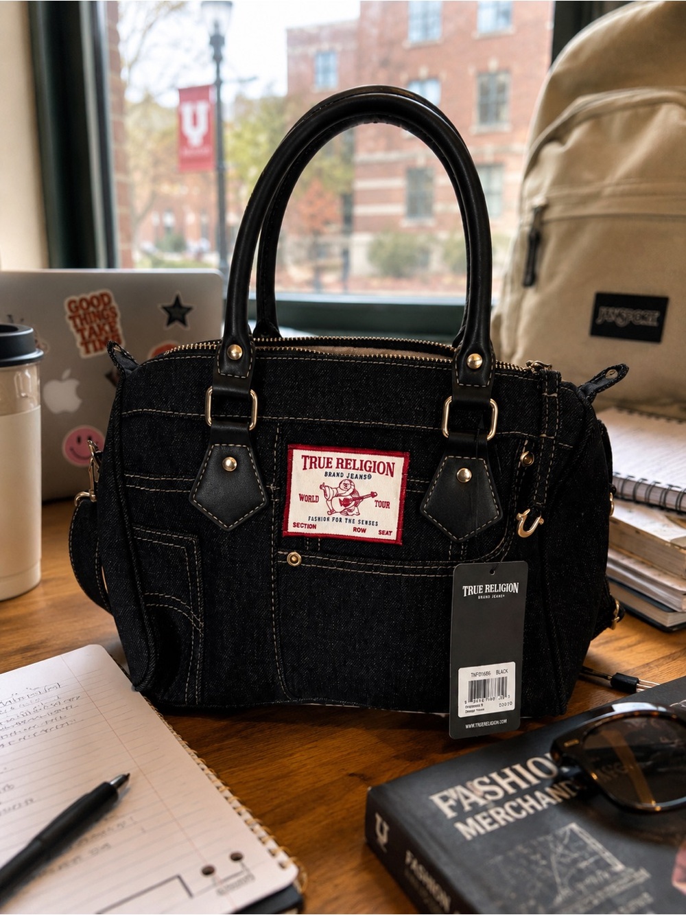 NWT True Religion Black Denim Y2K Satchel Crossbody Bag